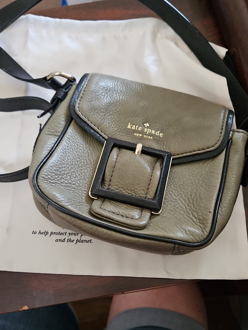 kate spade Olive Green Pebble Leather Crossbody with Black Trim